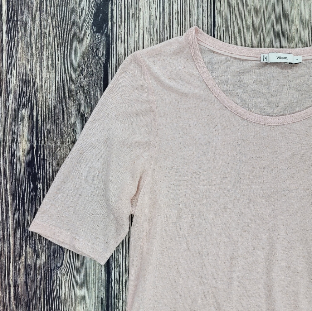 Vince Elbow Sleeve Flax Silk Blend Short Sleeve Tee Lilac - Picture 3 of 11